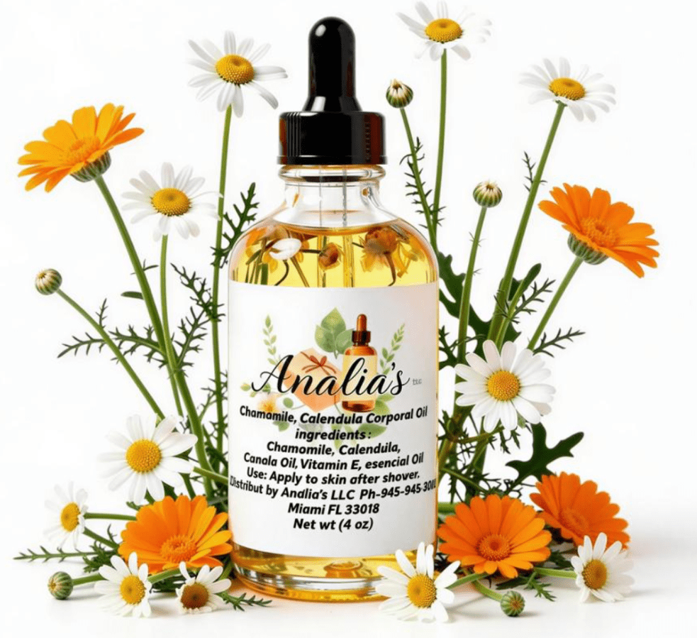 Aceite corporal de manzanilla y caléndula – para piel sensible